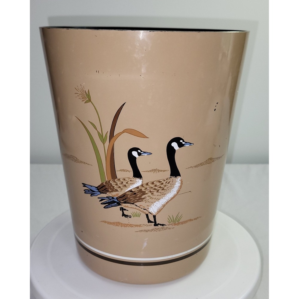 Vintage MCM Andre Richard Waste Basket Trash Can Geese Waterfowl Made In Japan